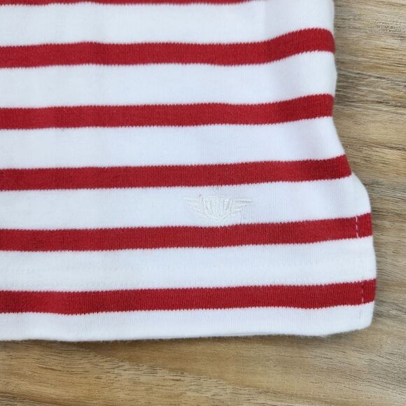 🔺️Dockers White & Red Striped Short Sleeve Top Small - Picture 7 of 9